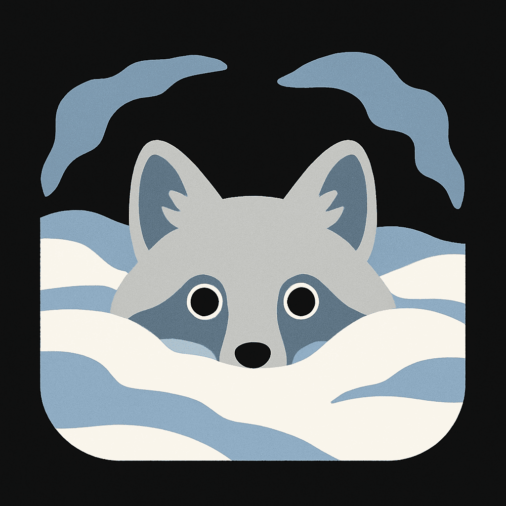 Peekaboo Raccoon in Snowy Abstract Landscape