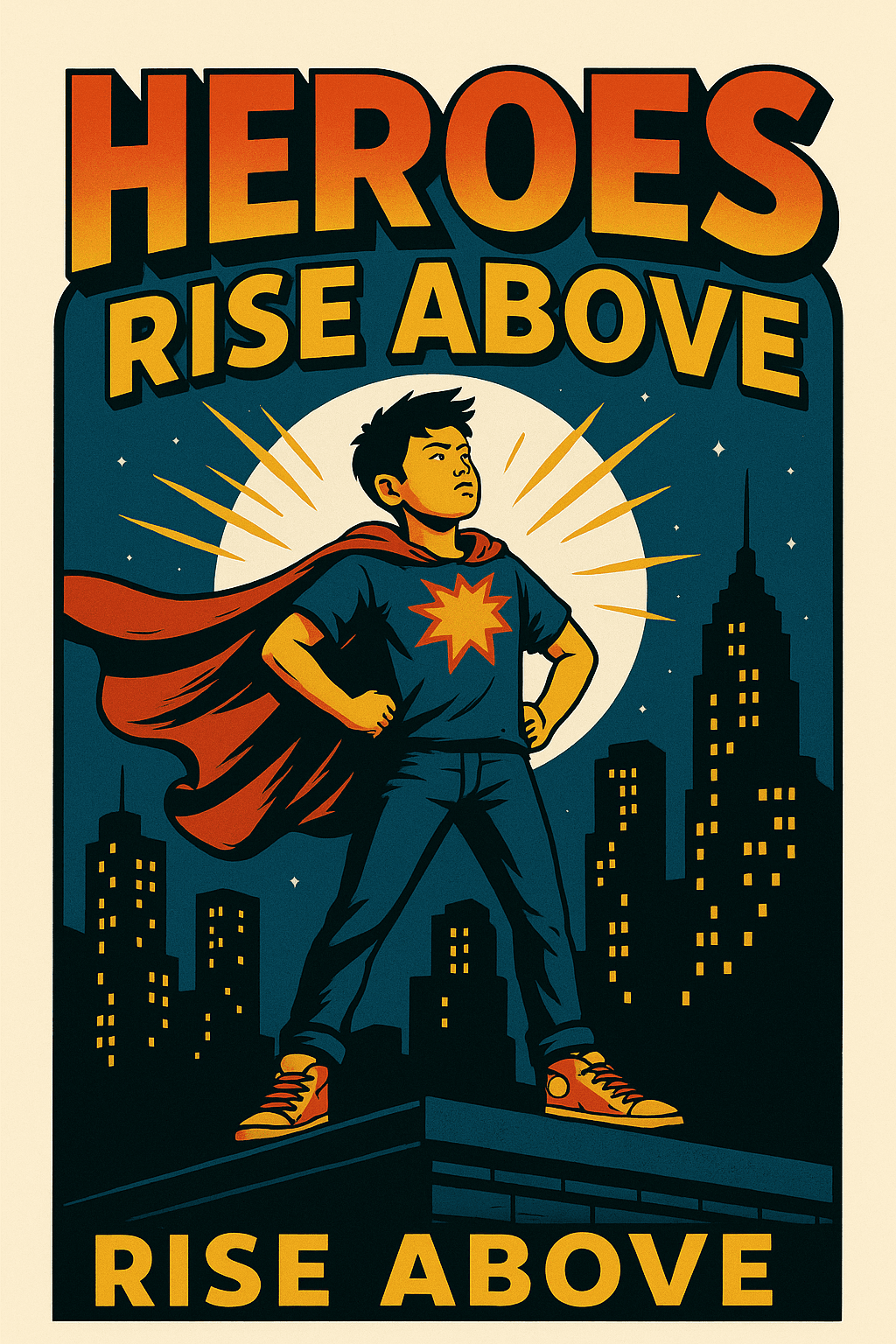 Vintage Comic Style 'Heroes Rise Above' Poster