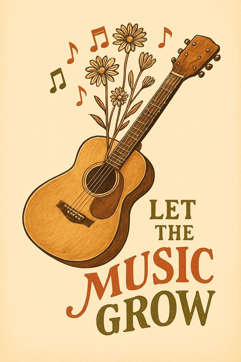 Vintage Acoustic Guitar with Blossoming Flowers