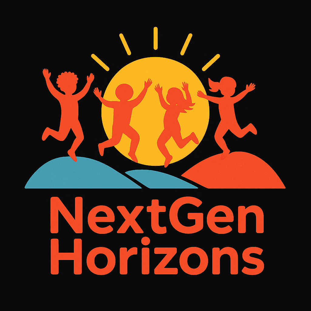 Joyful Kids Jumping with Sun and Hills Logo