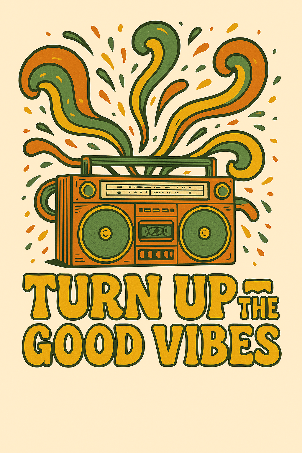 Retro Boombox with Vibrant Good Vibes Design