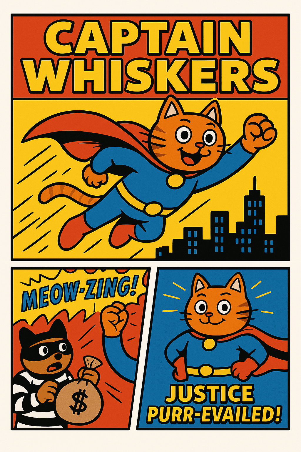 Captain Whiskers: Superhero Cat Comic Poster