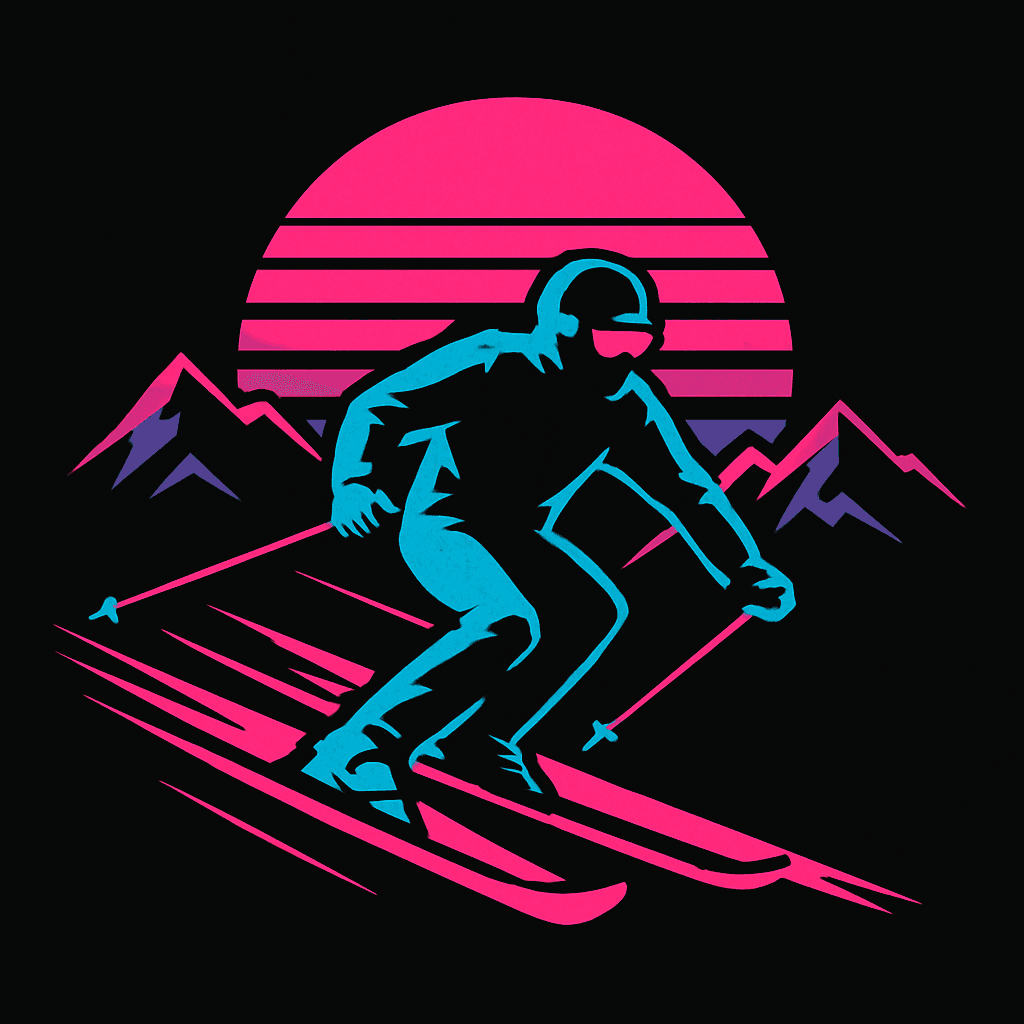 Neon Retro Skiing Silhouette