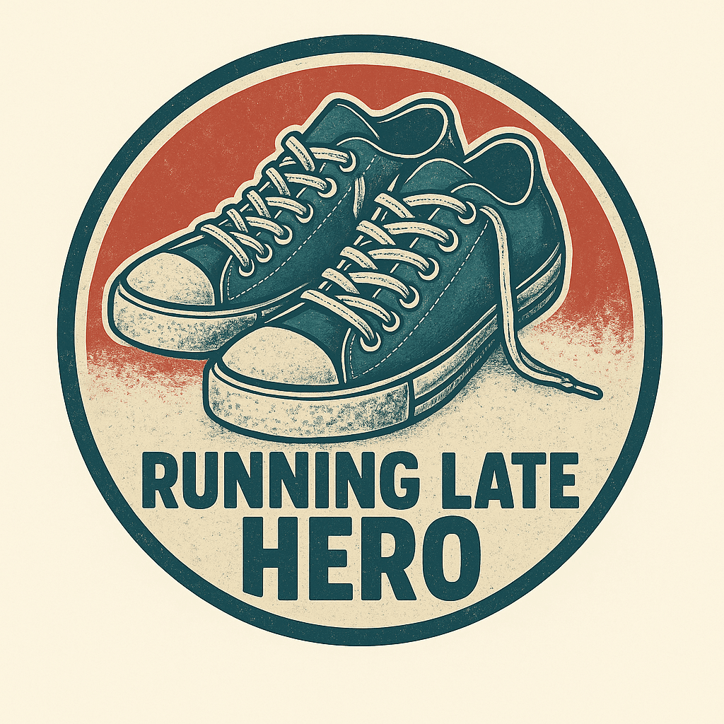 Vintage Running Late Hero Sticker with Sneakers