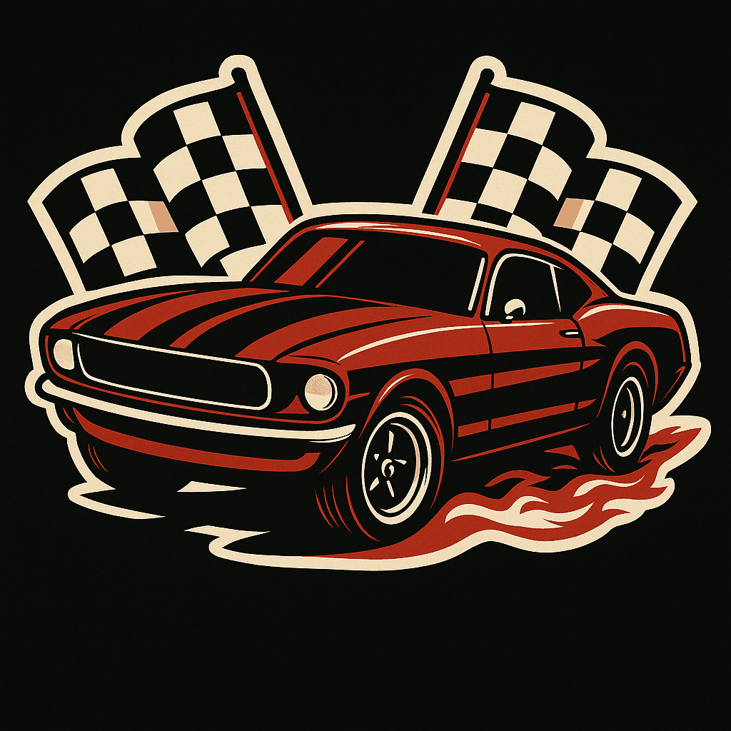 Vintage Muscle Car with Racing Flags Sticker