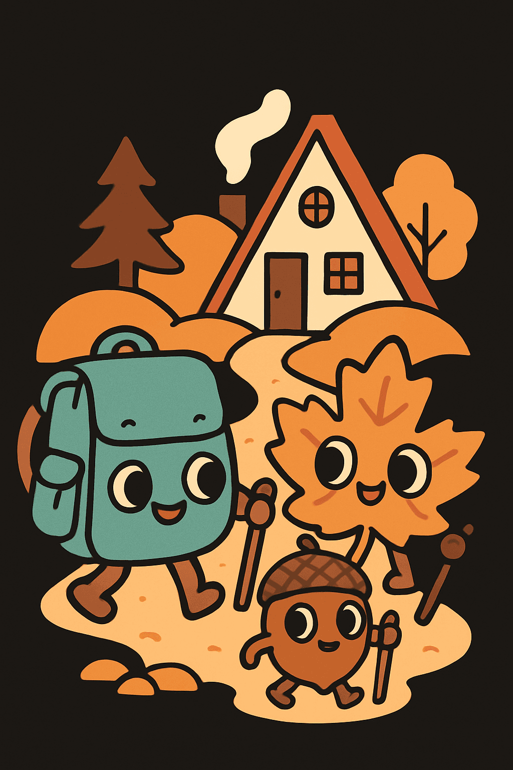 Happy Fall Hikers: Backpack, Leaf & Acorn Friends