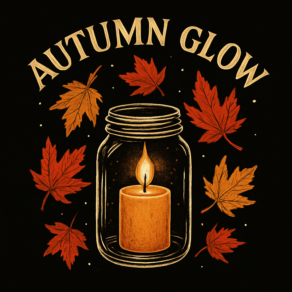 Autumn Glow Candle in Jar with Falling Leaves