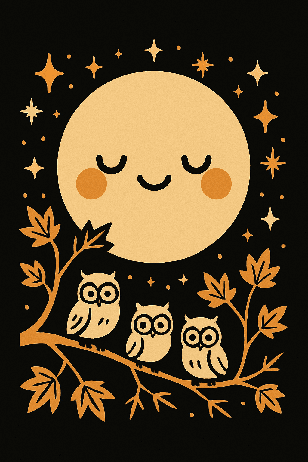 Serene Moon and Owls Night Scene
