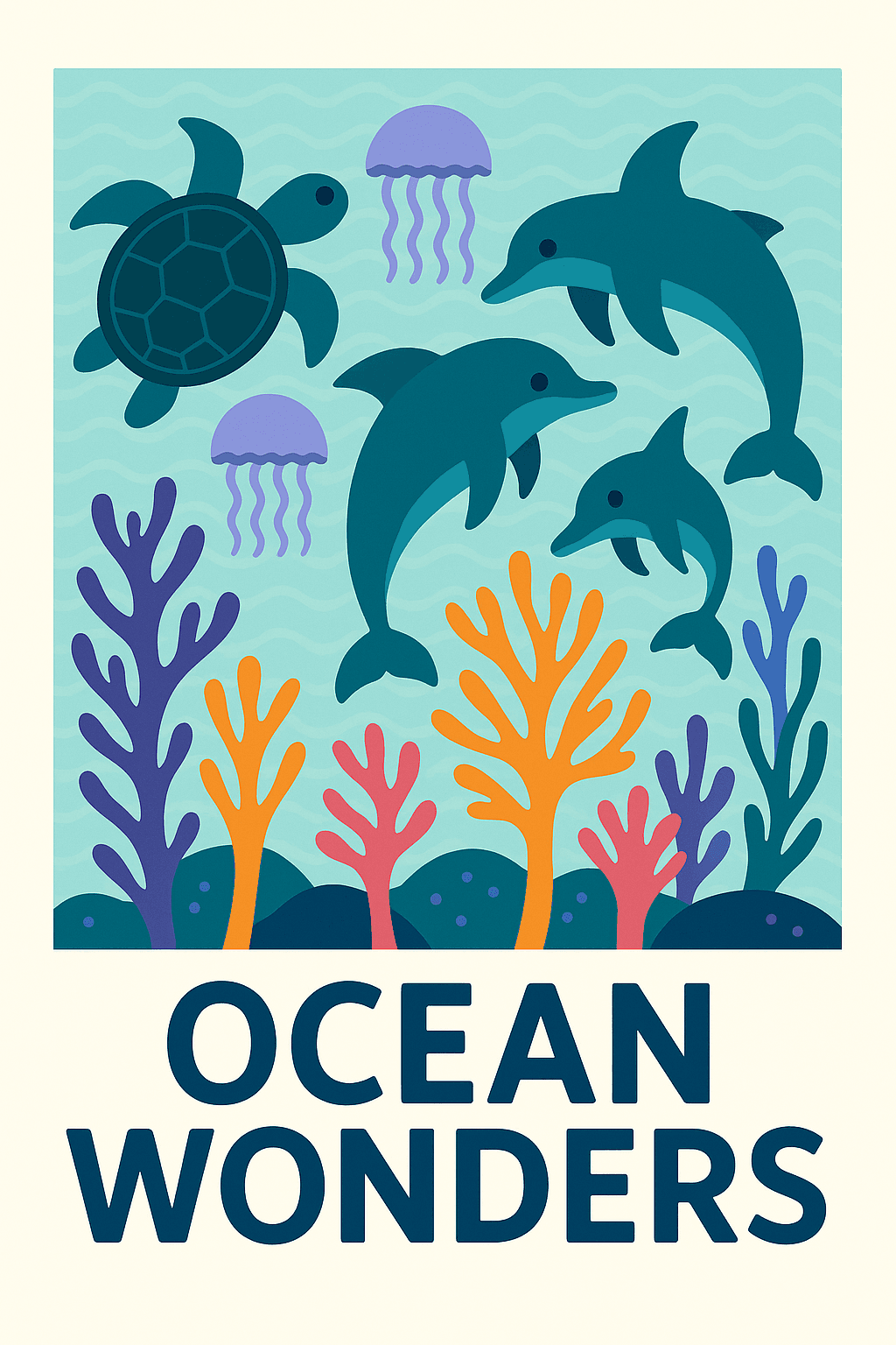 Ocean Wonders: Playful Marine Life Poster