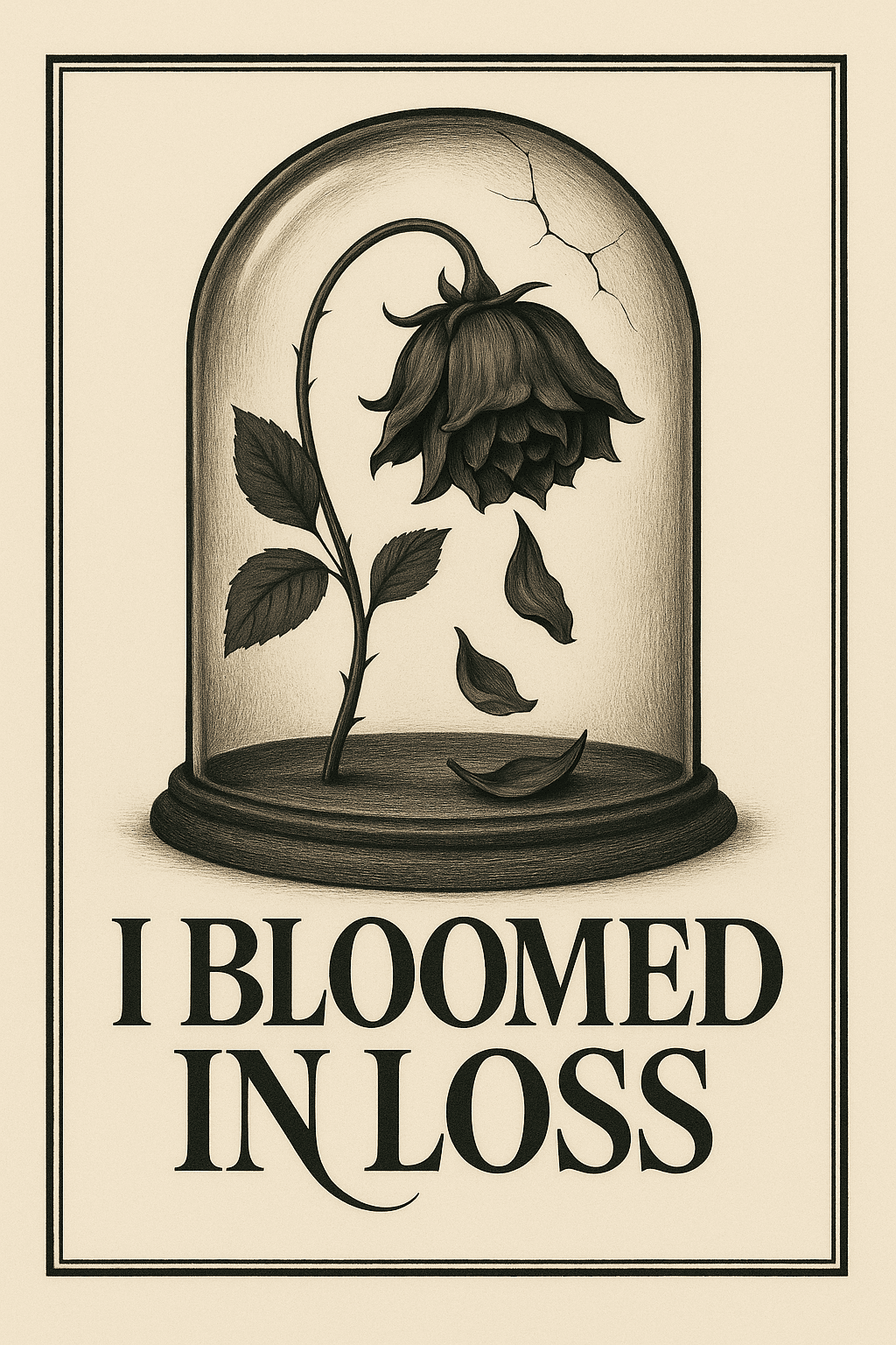 Melancholic Wilting Rose Under Glass Dome