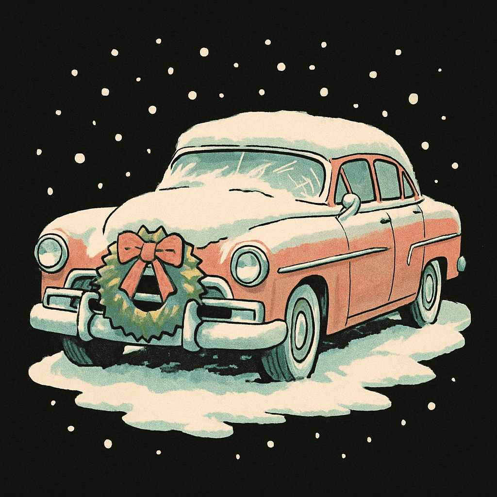 Vintage Car with Festive Christmas Wreath