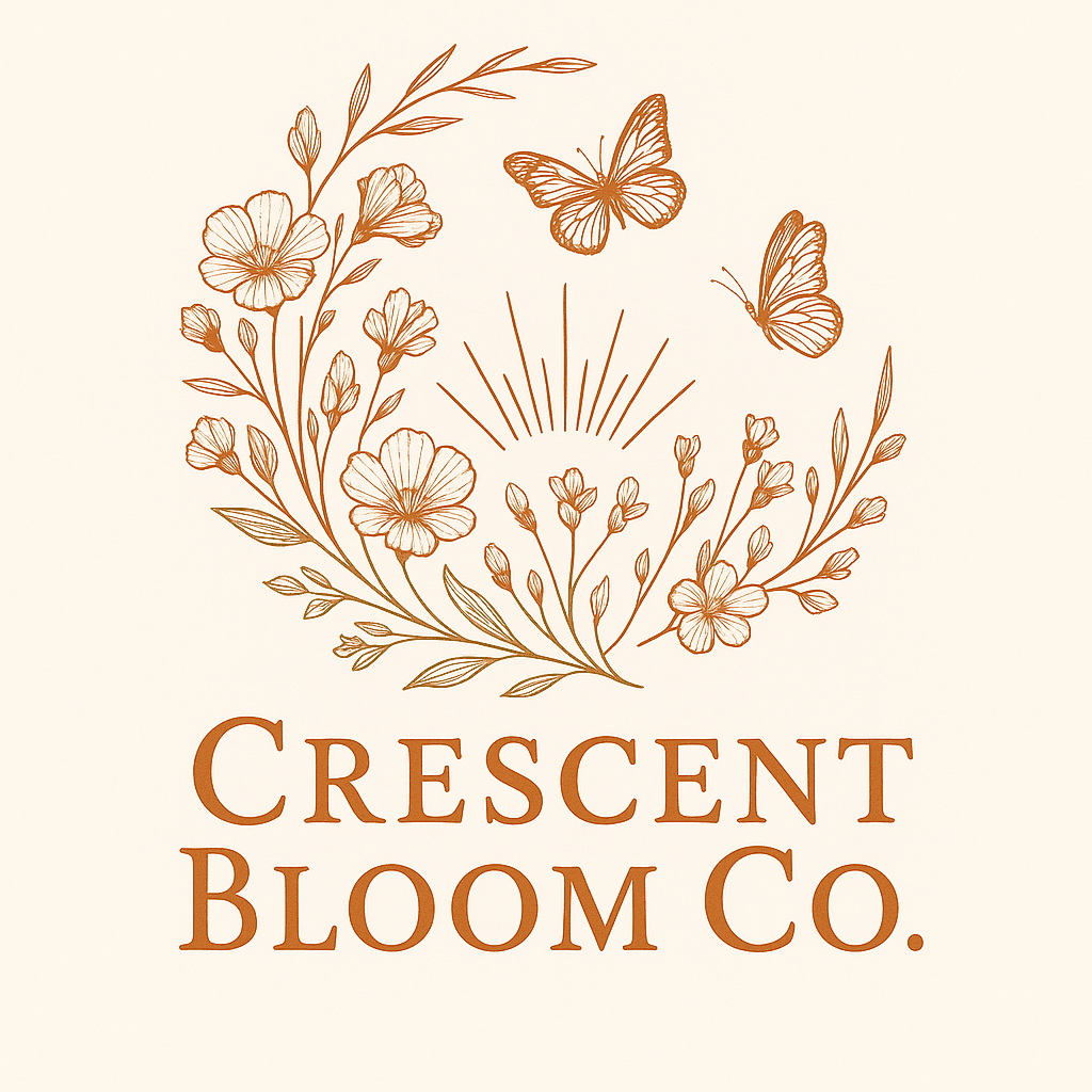 Elegant Floral Crescent with Butterflies Logo