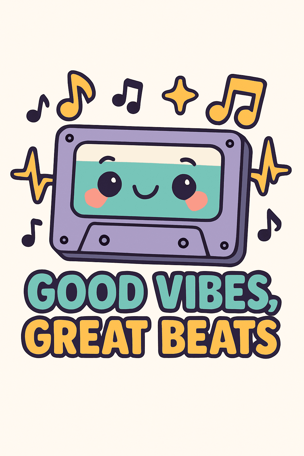 Cute Kawaii Cassette with Good Vibes Quote