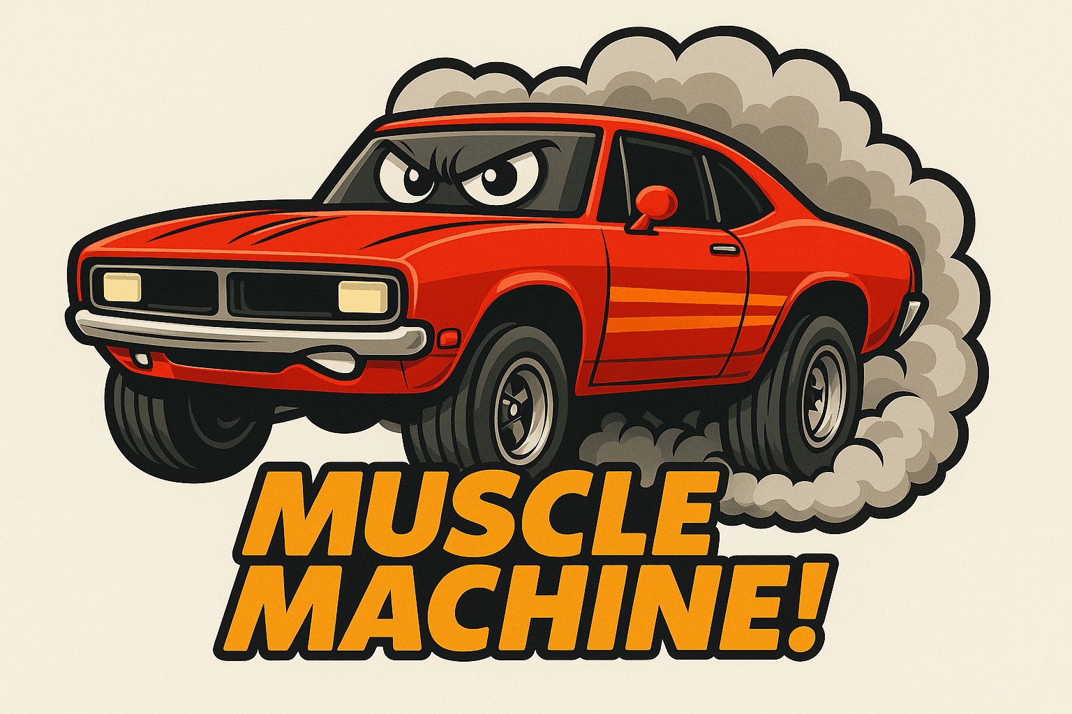 Cartoon Muscle Car with Smoky Burnout