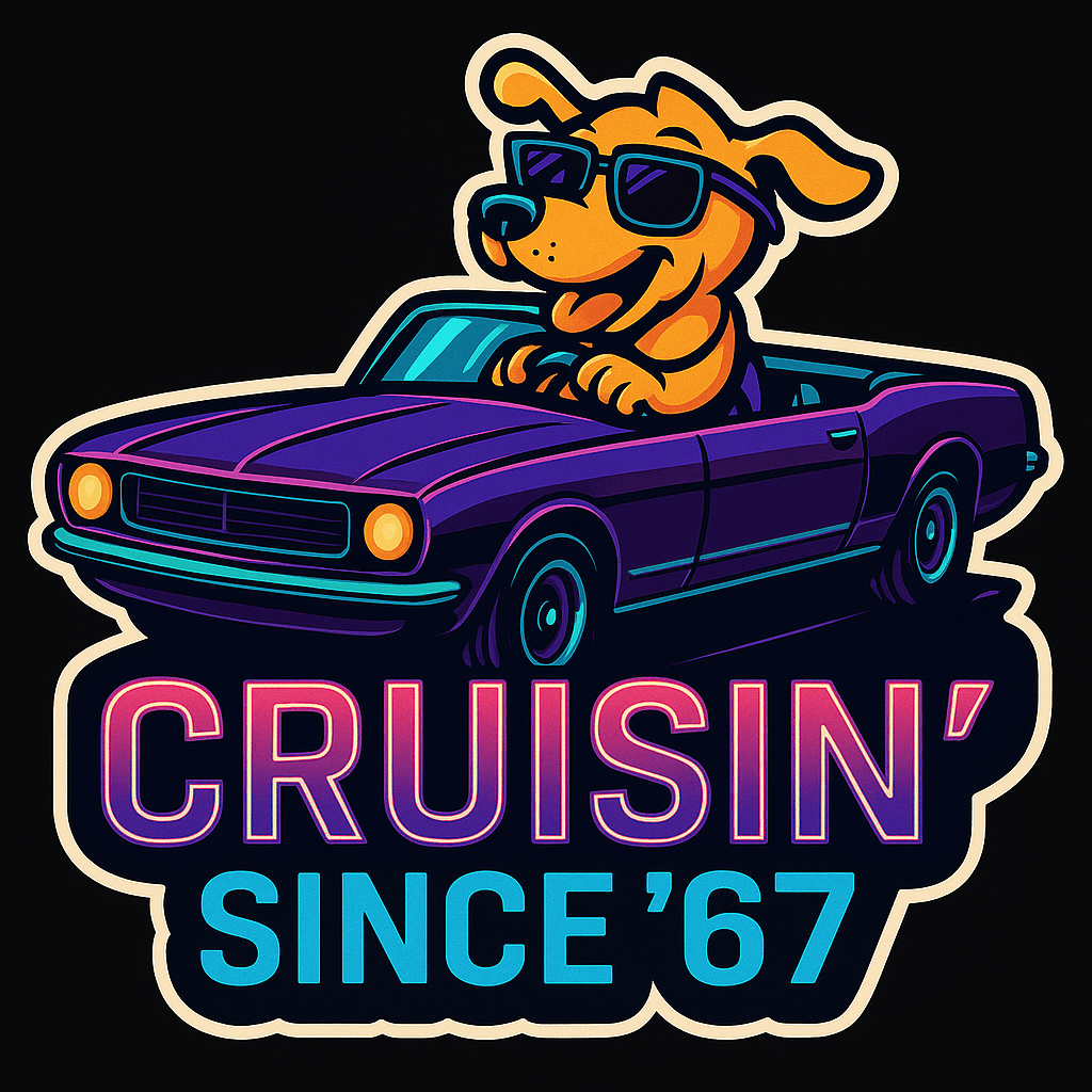 Cool Dog Cruisin' Classic Car Sticker