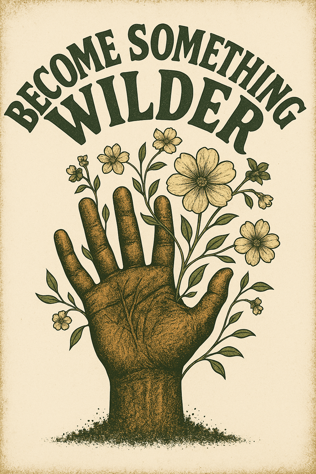 Vintage Botanical Hand with Blossoming Flowers