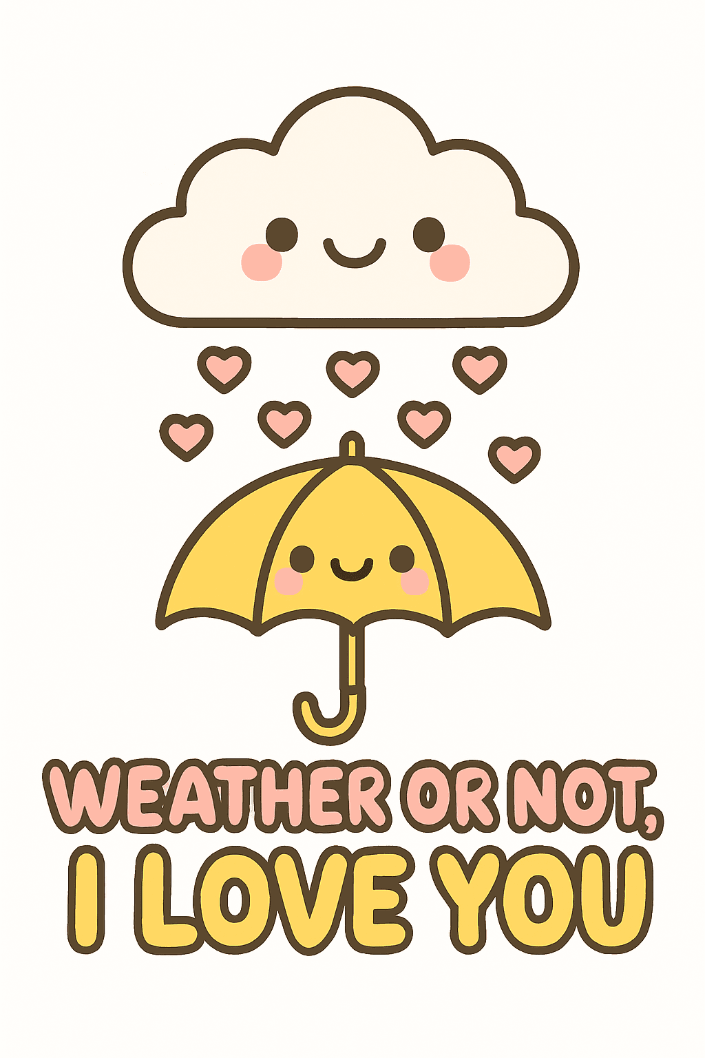 Cute Weather Love with Smiling Cloud and Umbrella