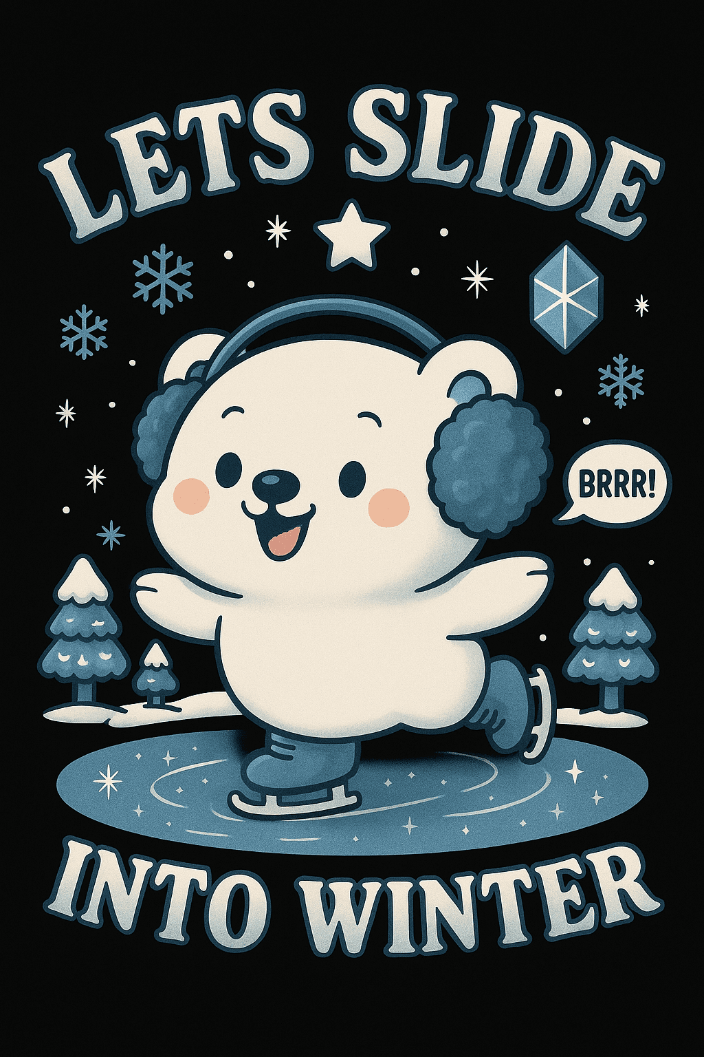 Cute Polar Bear Ice Skating Winter Poster