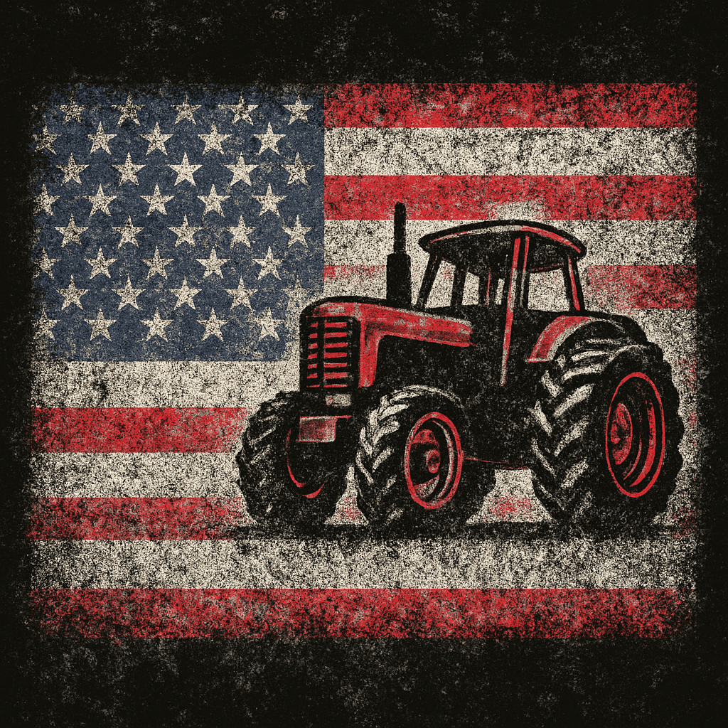 Rustic Tractor on American Flag