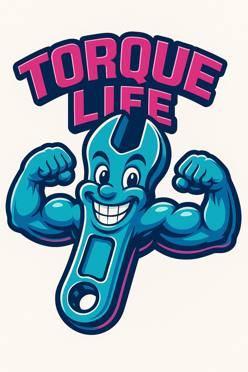 Muscular Wrench Cartoon with 'Torque Life' Slogan