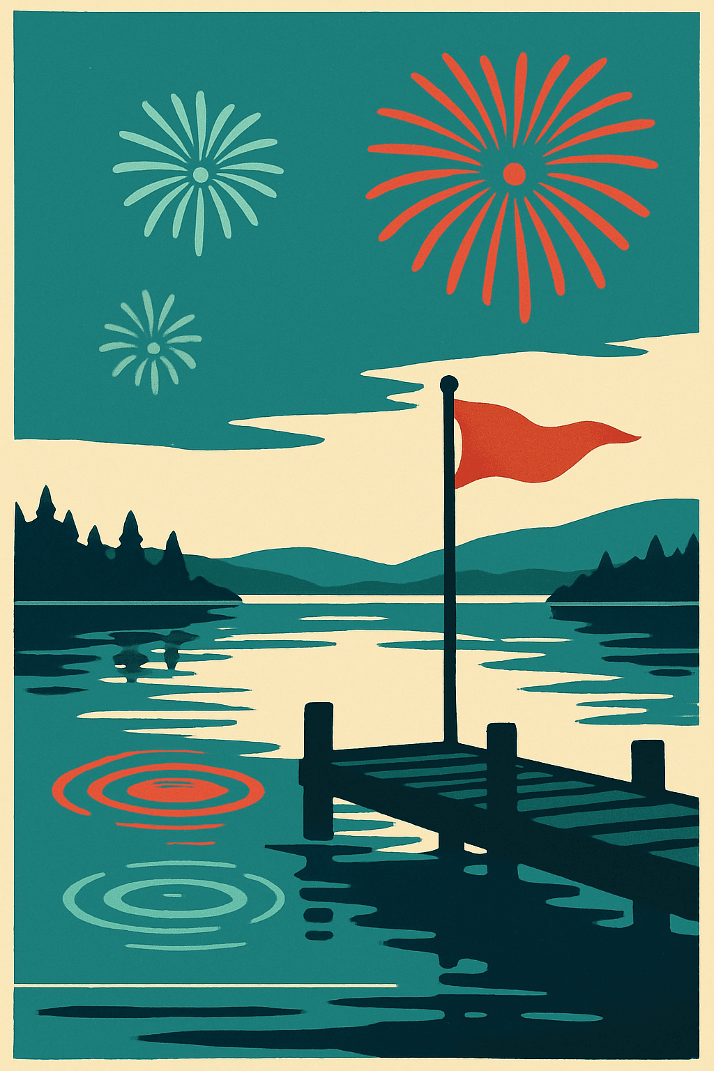 Serene Lake Fireworks Celebration