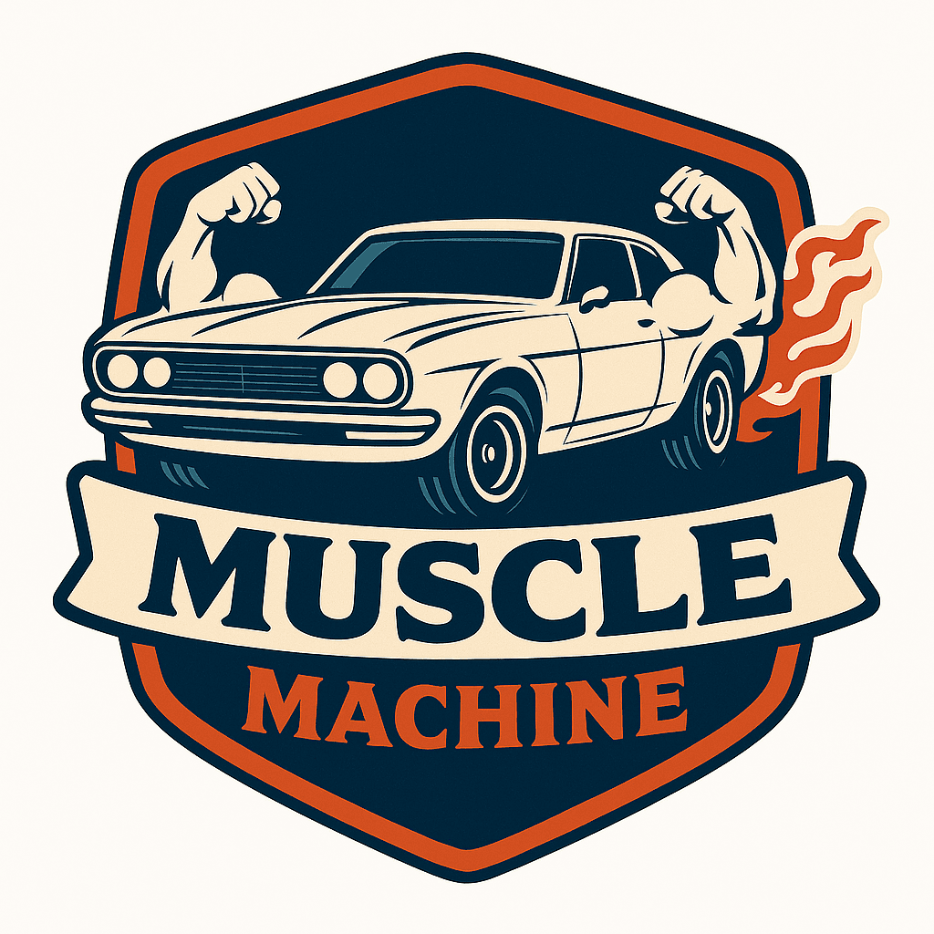 Vintage Muscle Car with Flexing Arms Sticker