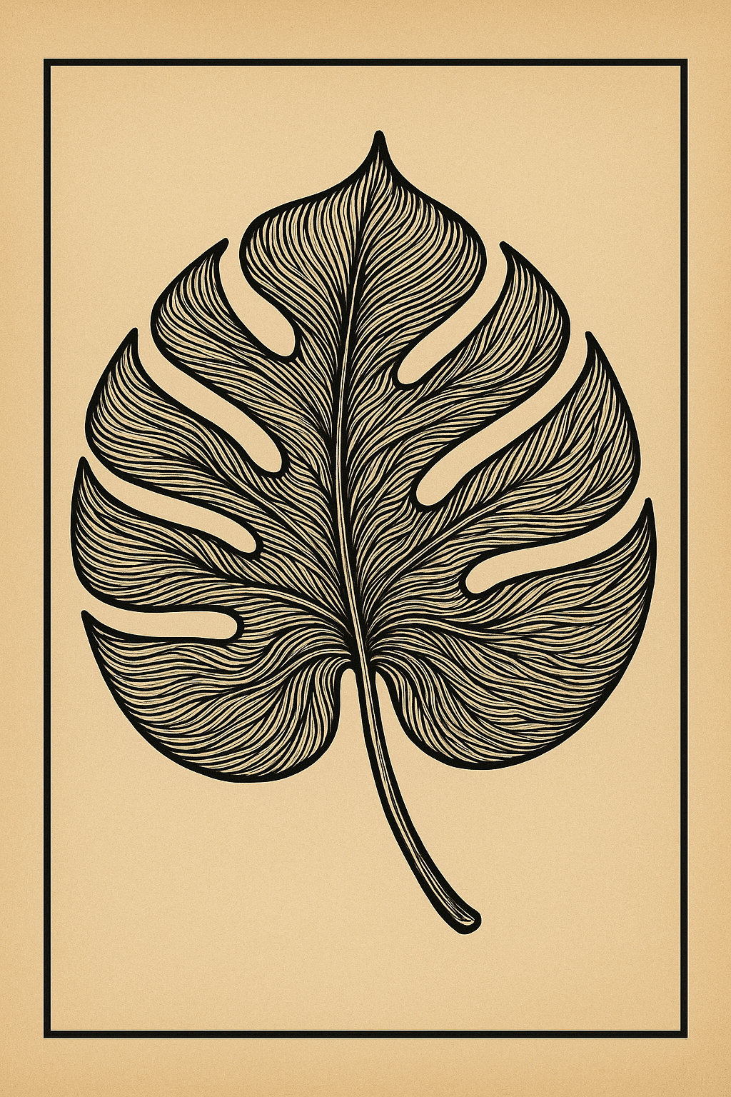 Vintage Monstera Leaf Line Art Poster