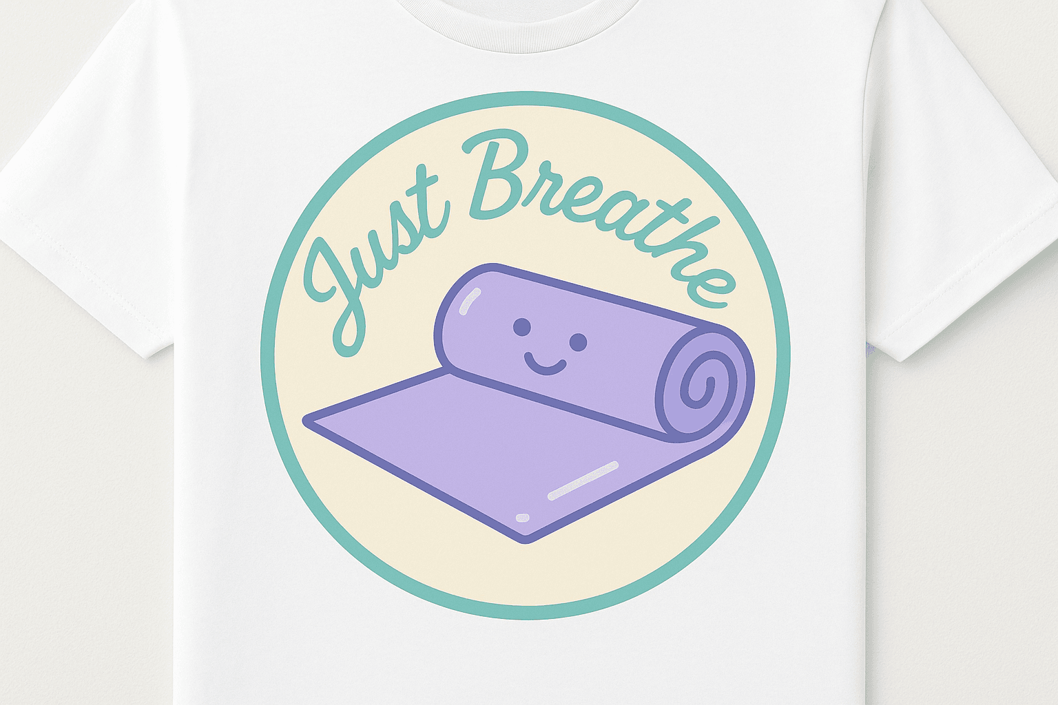 Calm Yoga Mat with 'Just Breathe' Quote Sticker