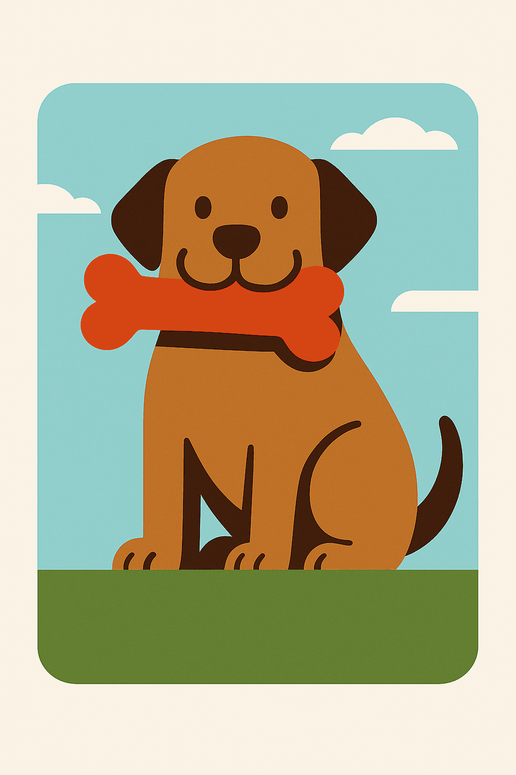 Happy Dog Holding a Bone in a Retro Style