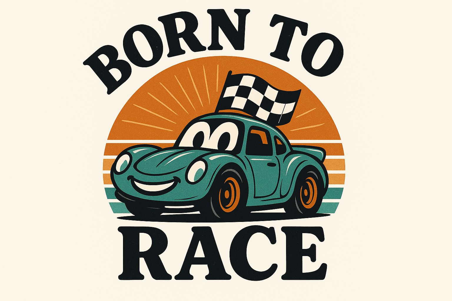 Cute Retro Race Car with Checkered Flag
