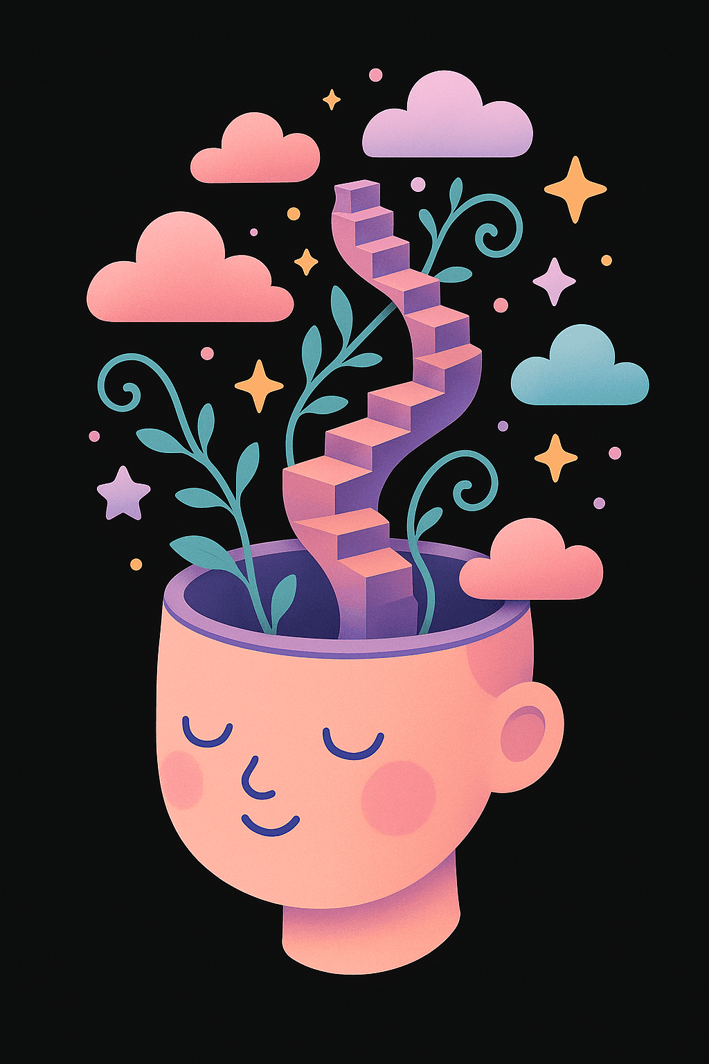 Dreamy Mindscape with Stairs and Clouds