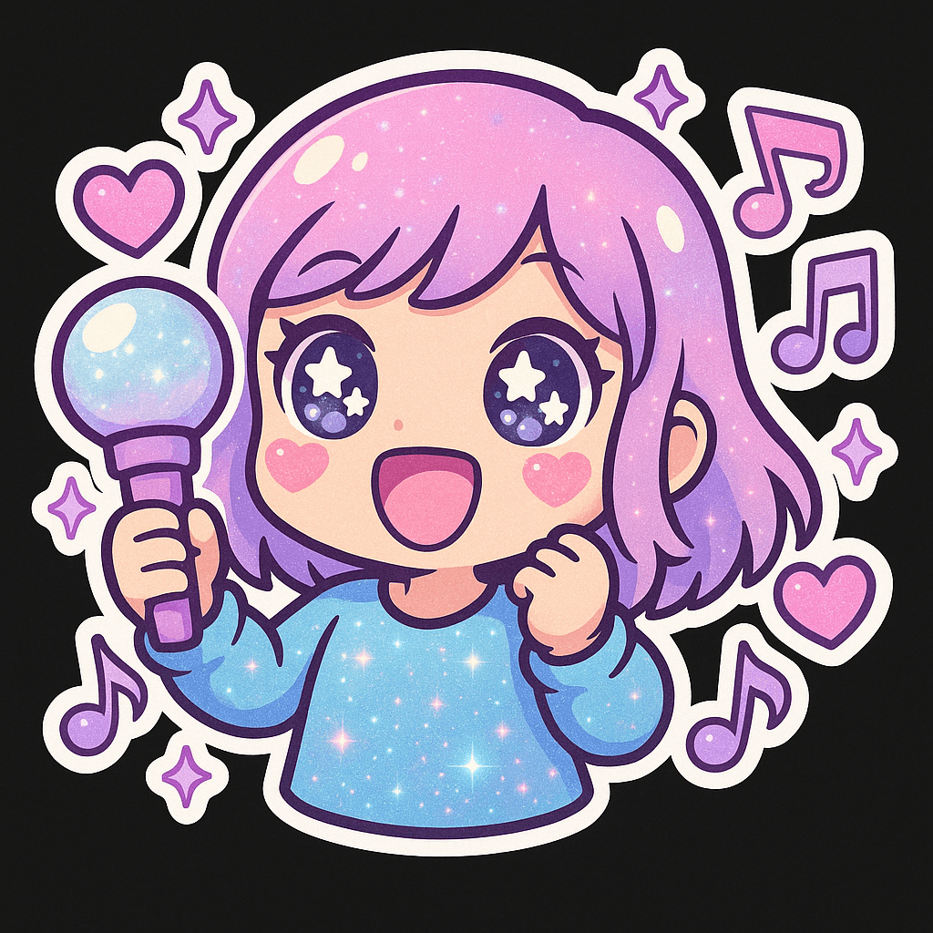Kawaii Girl Singing with Sparkly Microphone