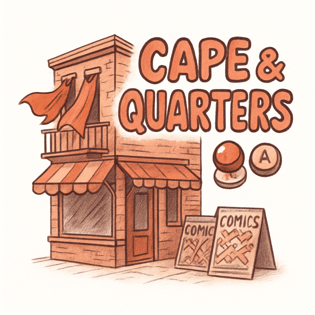 Vintage Comic Book Shop with Flowing Capes