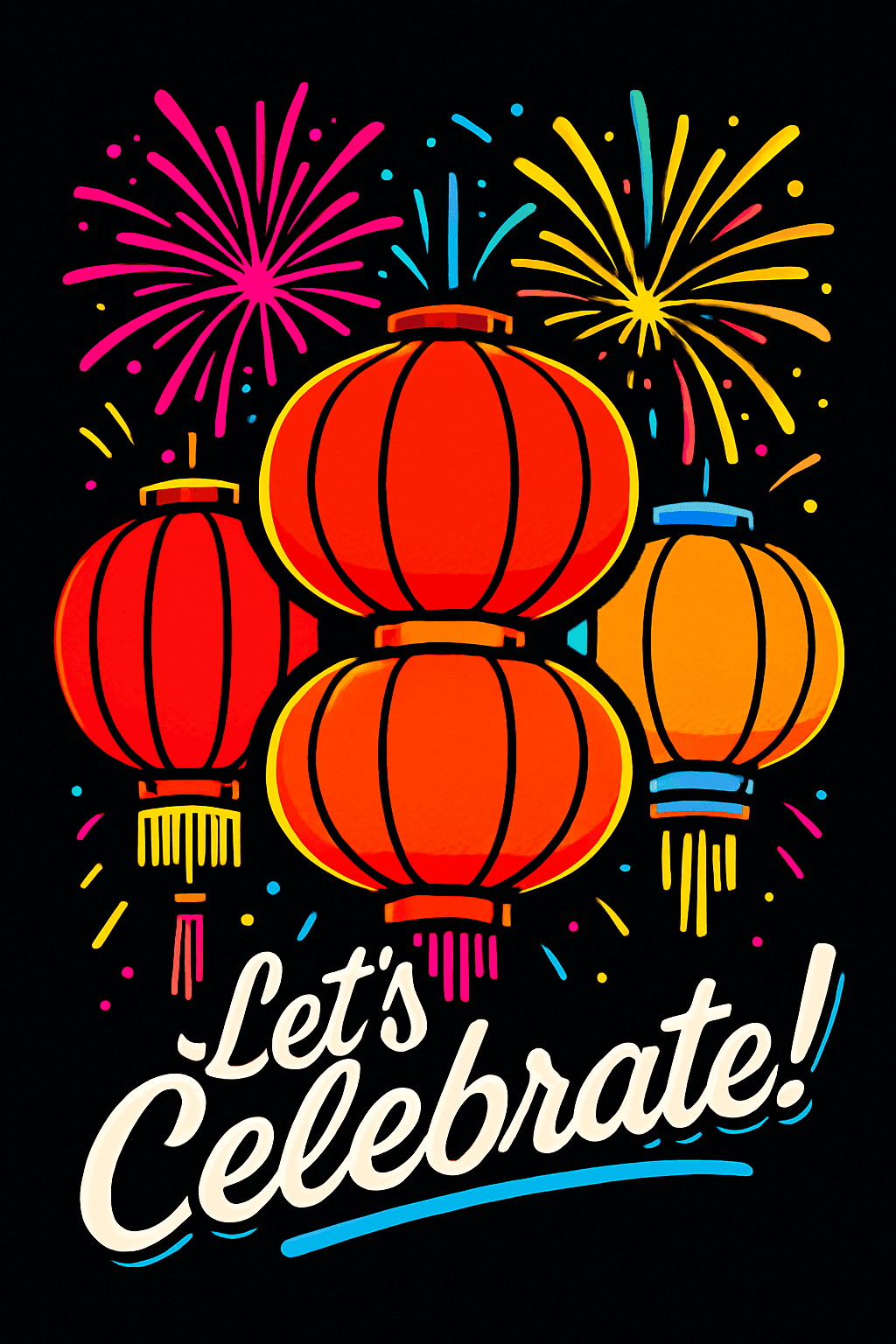 Colorful Lanterns and Fireworks Celebration