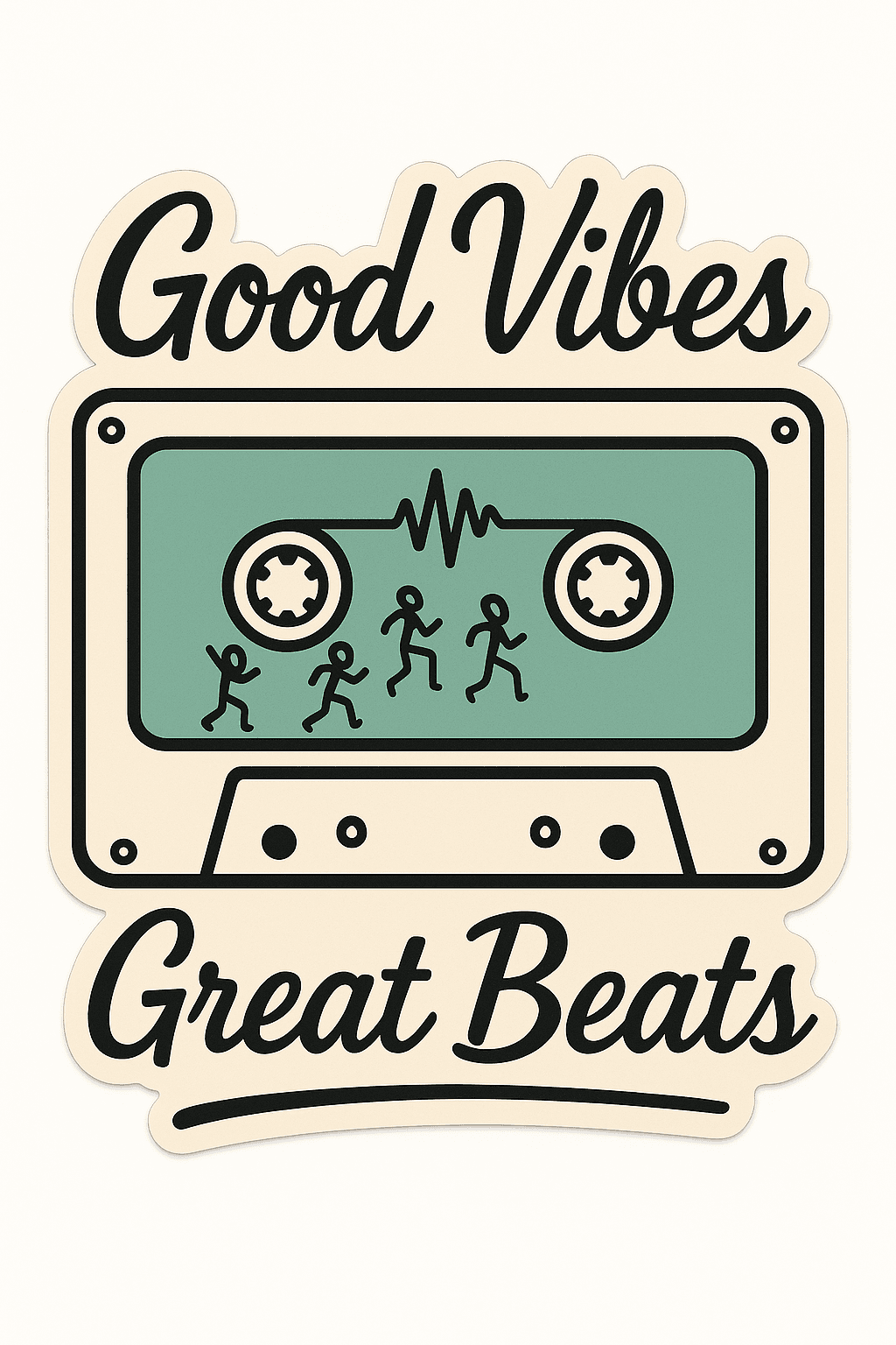 Retro Cassette Tape with Dancing Figures Sticker