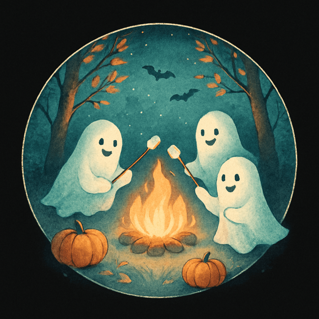 Friendly Ghosts Roasting Marshmallows by Campfire