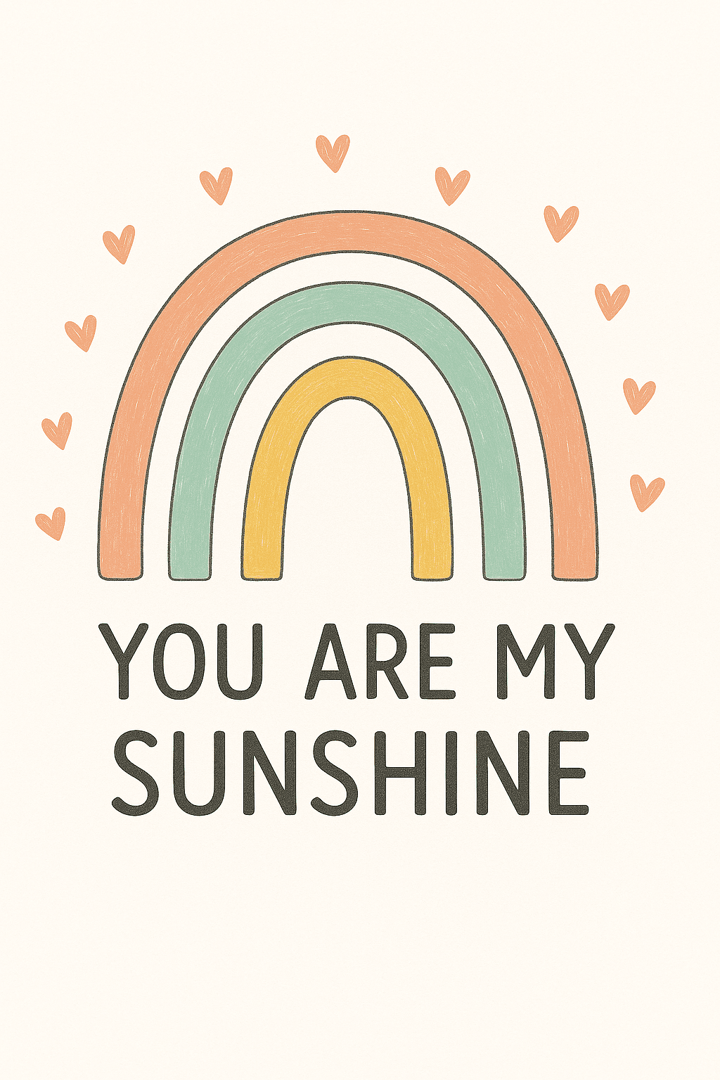 Hand-Drawn Pastel Rainbow with Heart Accents