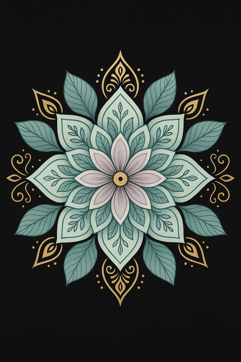 Elegant Floral Mandala with Soft Pastel Leaves