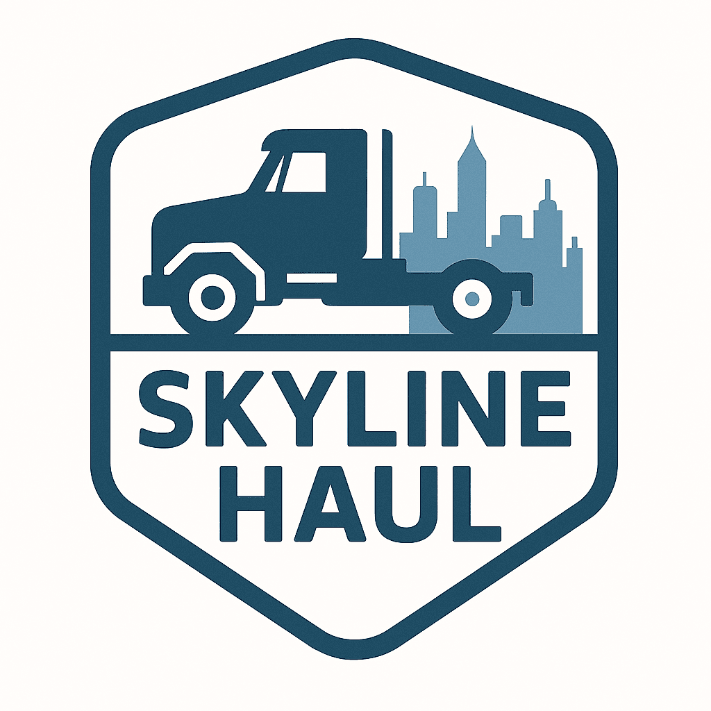 Skyline Haul Truck Logo with City Silhouette