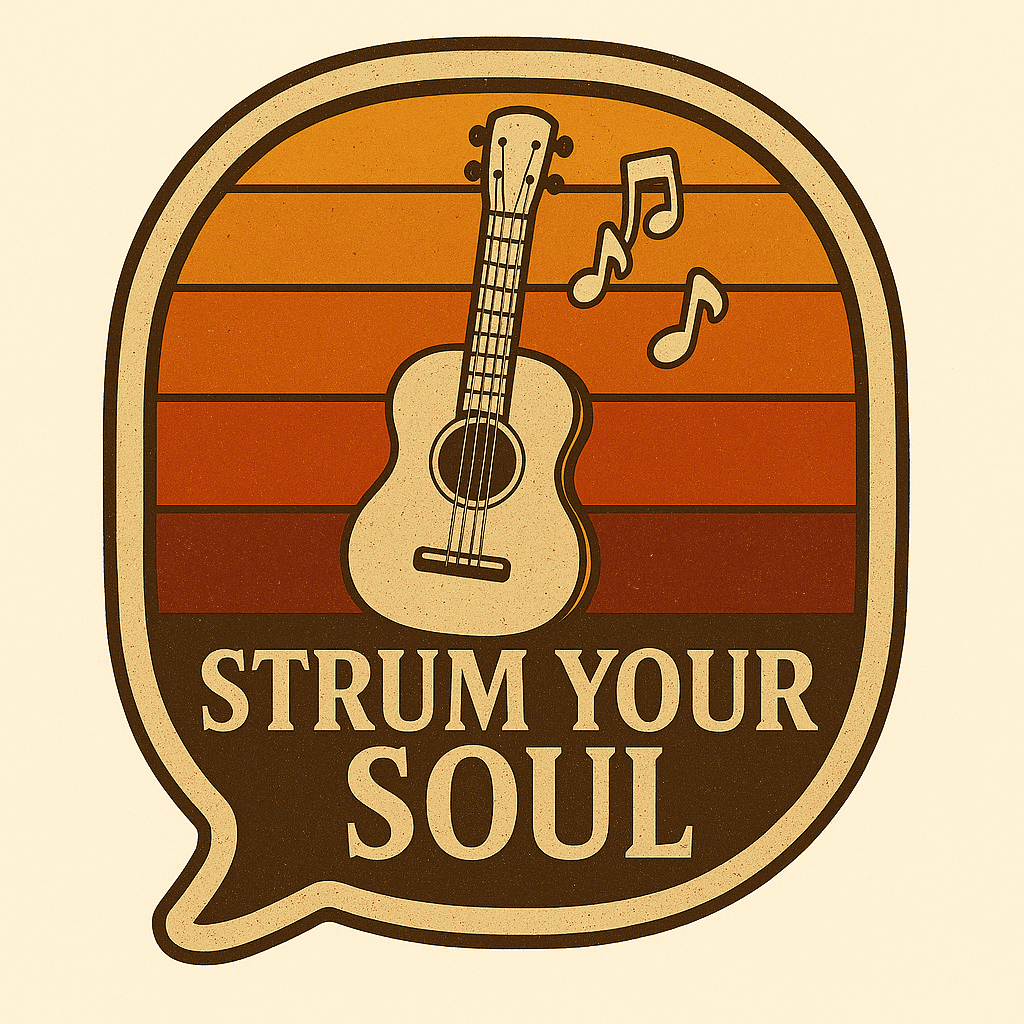 Vintage Guitar Sticker with 'Strum Your Soul' Quote