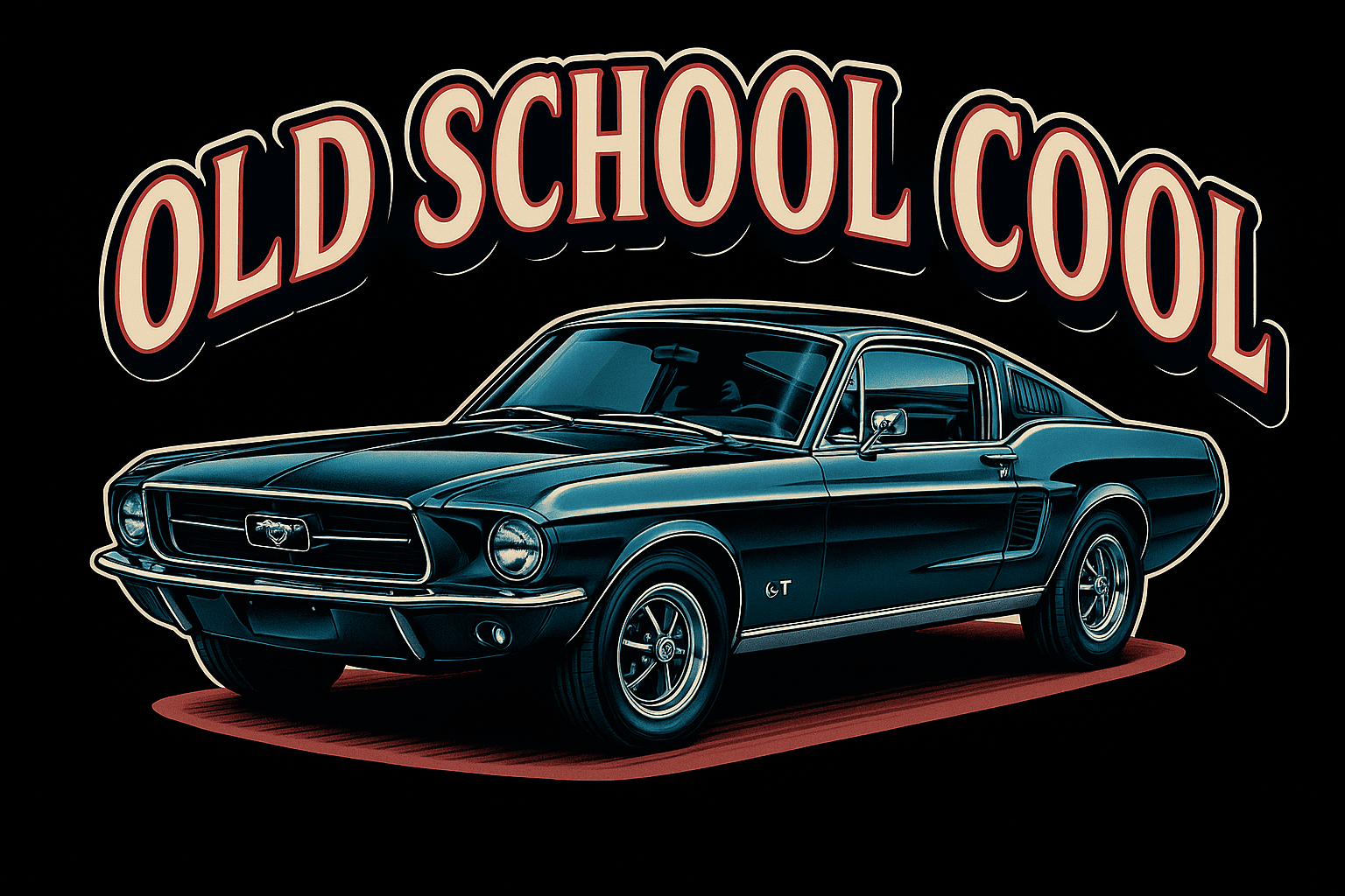 Vintage Muscle Car with Old School Cool Text