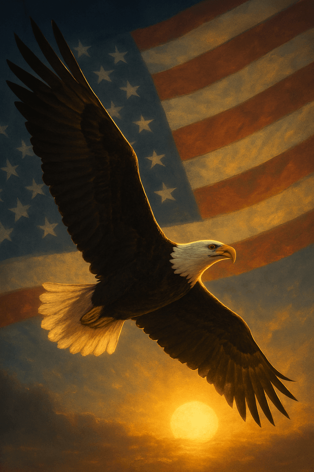 Majestic Eagle Against the American Flag