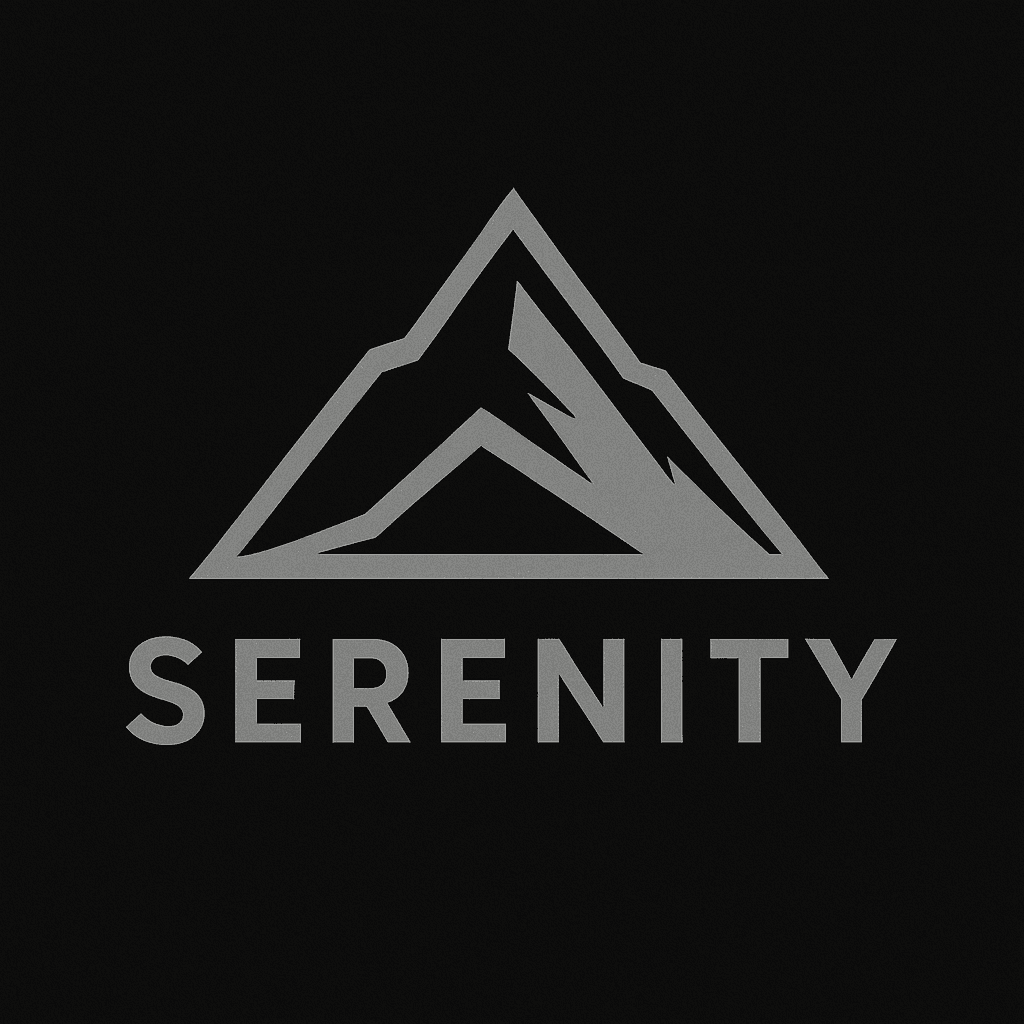 Minimalist Mountain Logo with Serenity Text