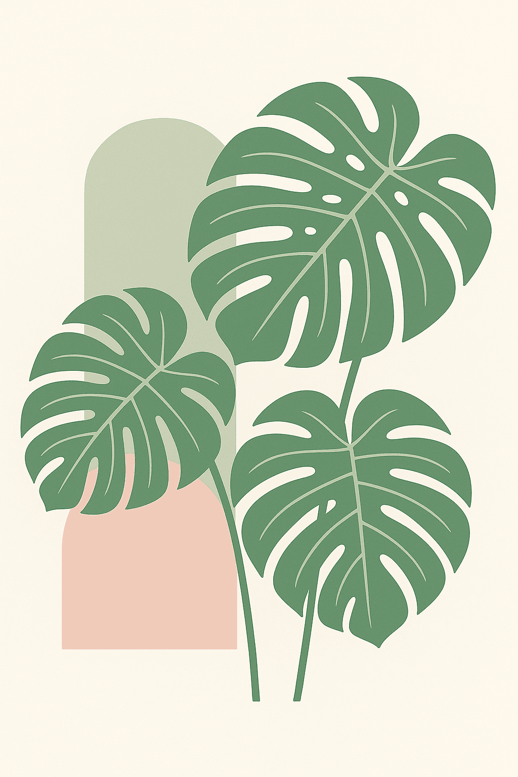 Minimalist Monstera Leaves with Soft Color Blocks