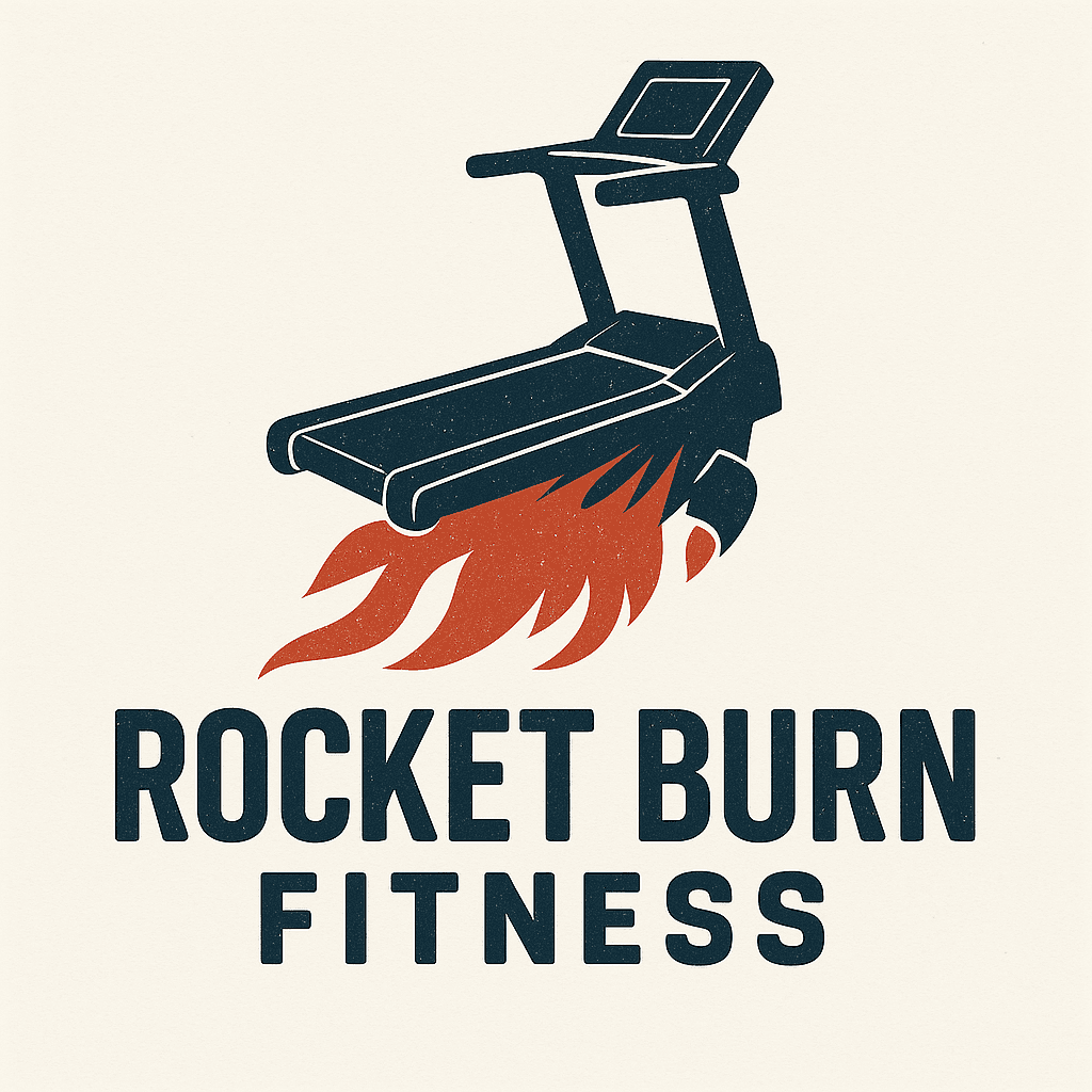 Rocket Treadmill Fitness Logo with Fiery Boost