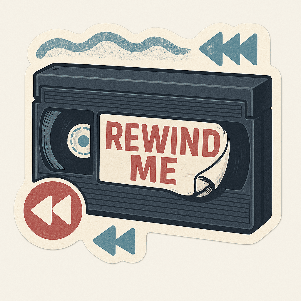 Retro VHS Tape with 'Rewind Me' Message