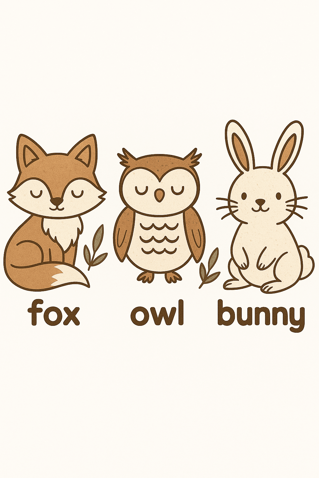 Cute Animal Trio: Fox, Owl, and Bunny