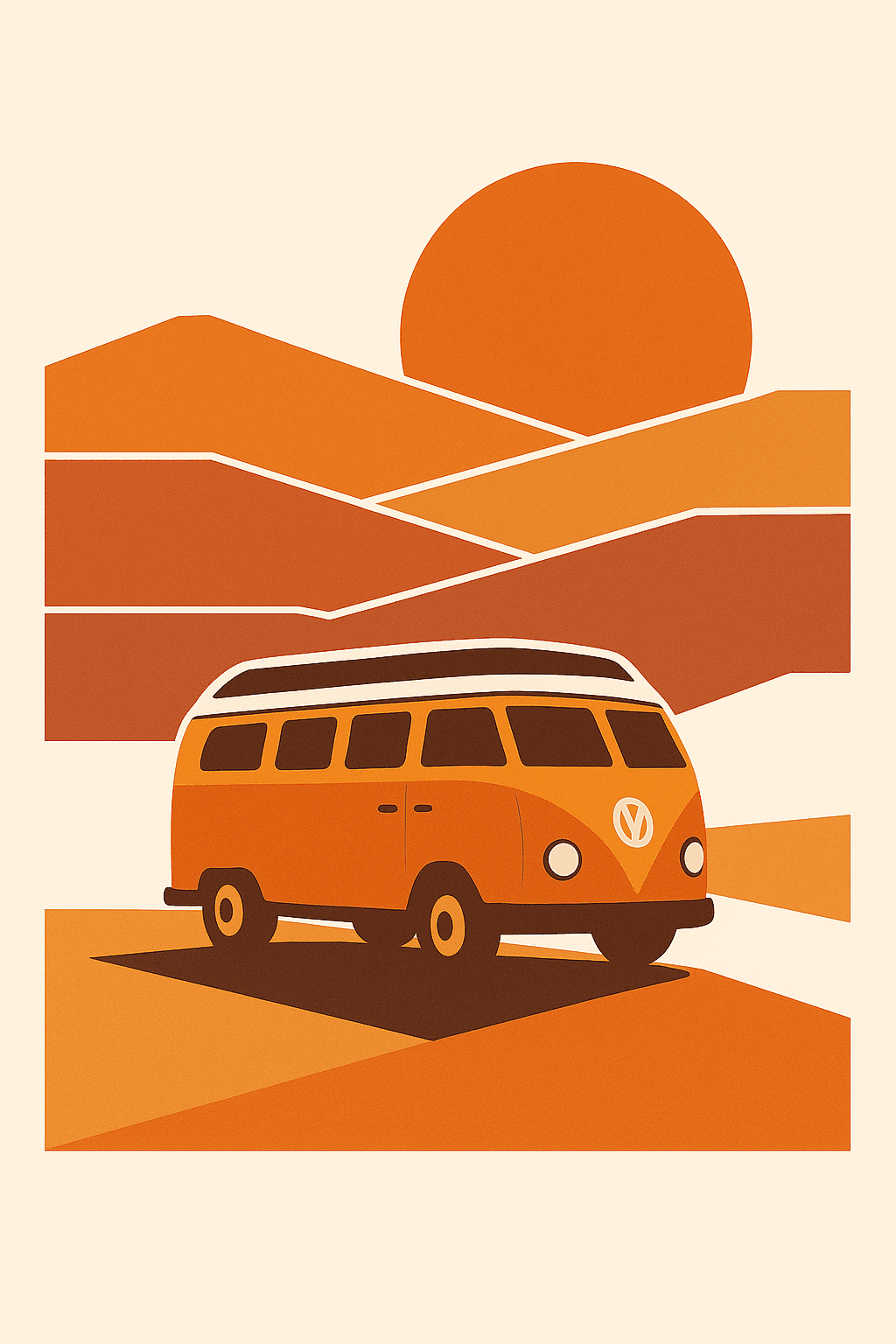 Retro Van Sunset Adventure Landscape