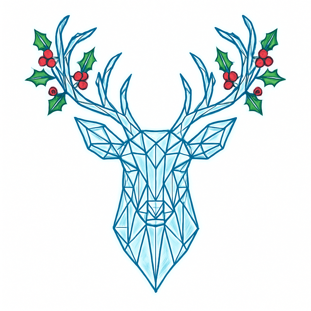 Geometric Reindeer with Festive Holly Antlers