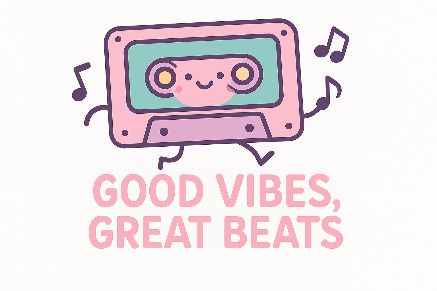 Cute Retro Cassette with Good Vibes Quote